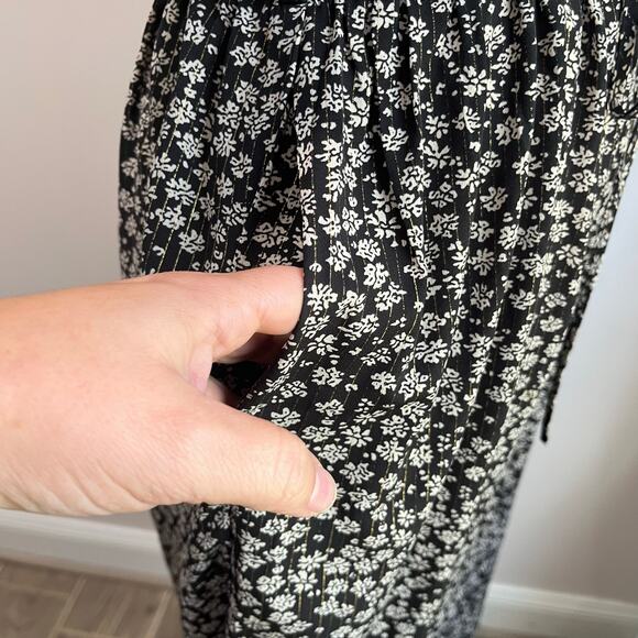 By Clara Paris Black White Floral Jumpsuit Wide Leg Romper Size L Boho - Picture 5 of 8